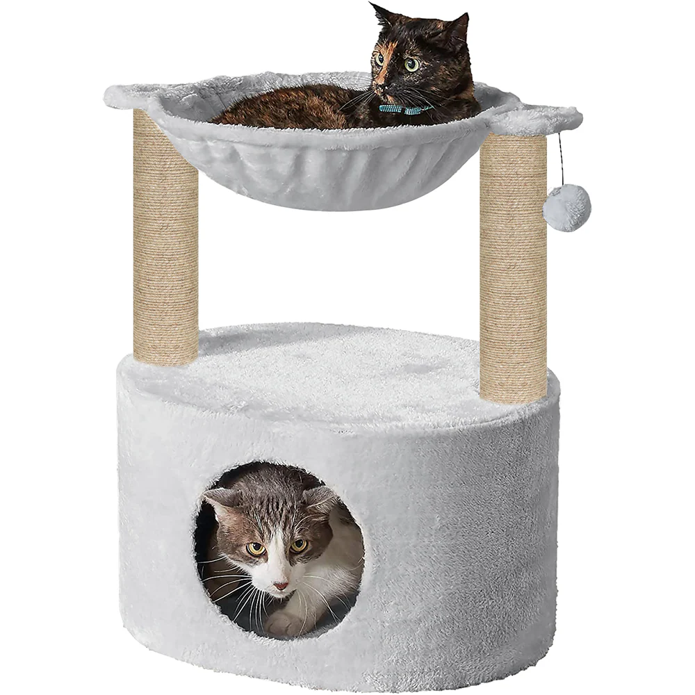 Furrlovers Dual Level Cat Bed and Scratching Post with Hammock (Grey) - Image 7