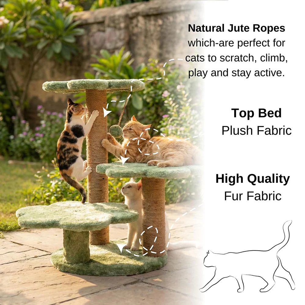 Furrlovers Flower Shaped Multilevel Cat Tree with Jute Rope Scratching Posts (Green) - Image 2