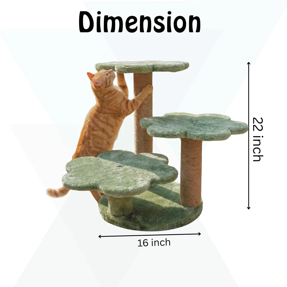 Furrlovers Flower Shaped Multilevel Cat Tree with Jute Rope Scratching Posts (Green) - Image 3