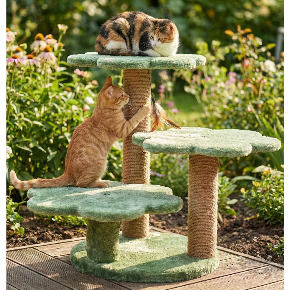 Furrlovers Flower Shaped Multilevel Cat Tree with Jute Rope Scratching Posts (Green) - Image 4