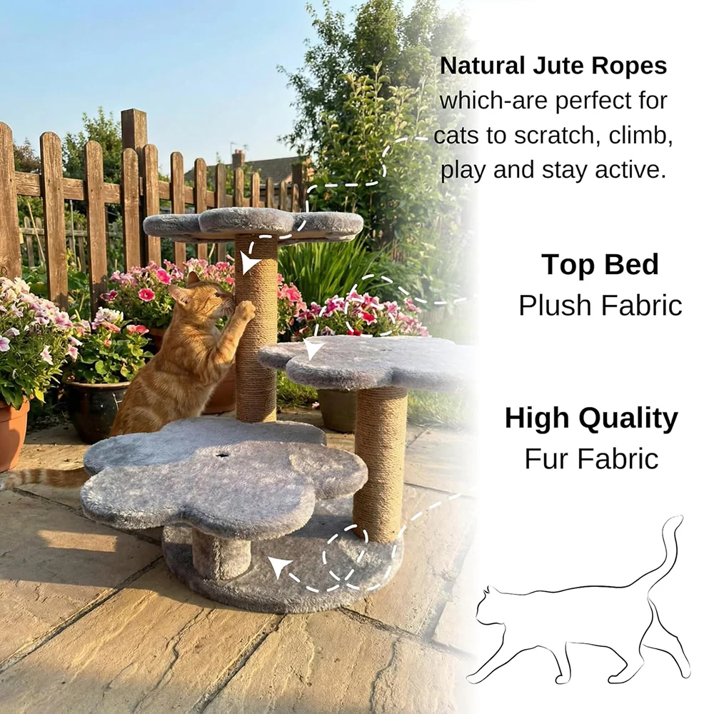 Furrlovers Flower Shaped Multilevel Cat Tree with Jute Rope Scratching Posts (Grey) - Image 2