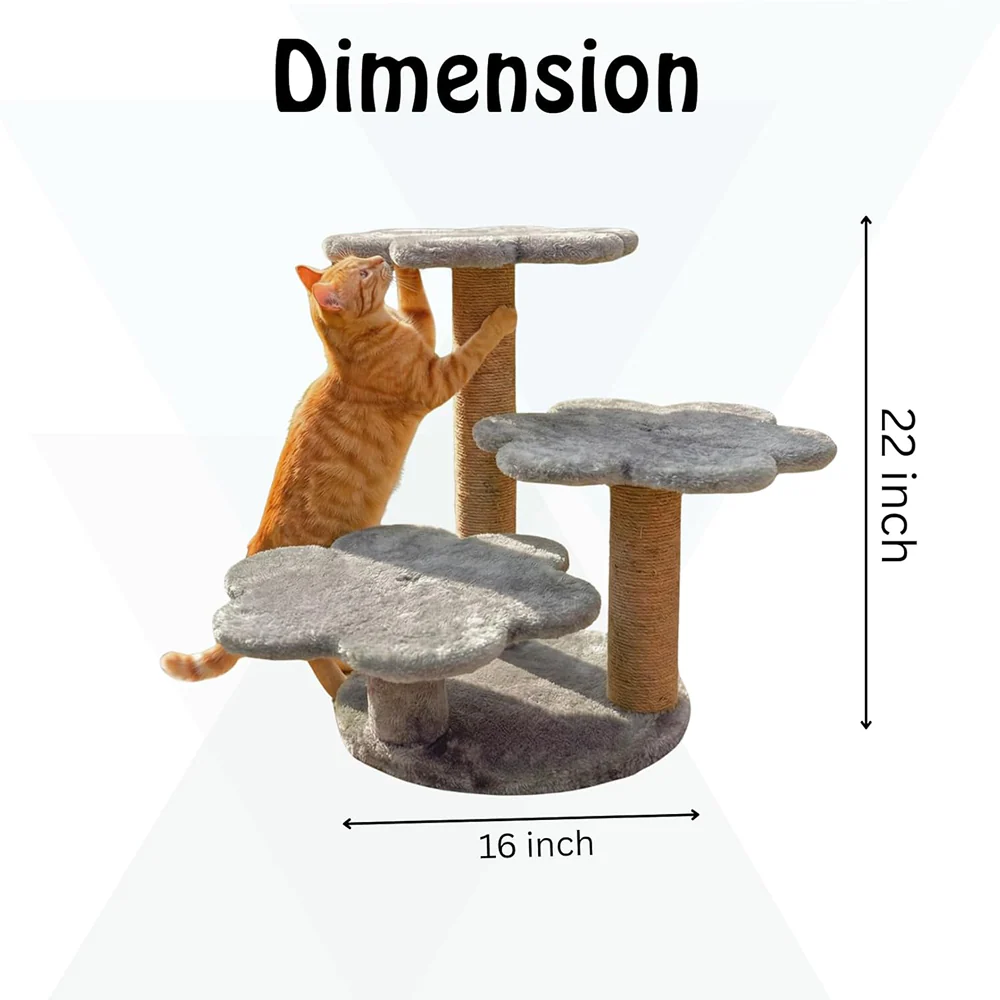 Furrlovers Flower Shaped Multilevel Cat Tree with Jute Rope Scratching Posts (Grey) - Image 3