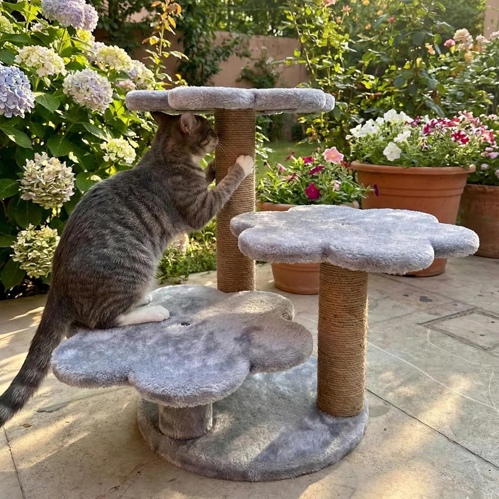 Furrlovers Flower Shaped Multilevel Cat Tree with Jute Rope Scratching Posts (Grey) - Image 4