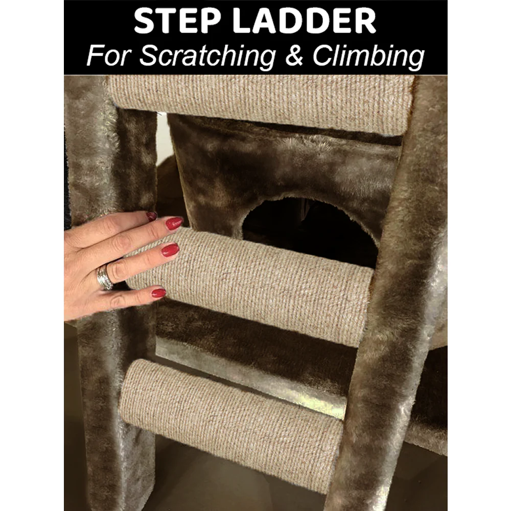 Furrlovers Fur Fabric Cat Tree with Hammocks, Condo & Jute Rope Scratching Posts (Brown) - Image 2