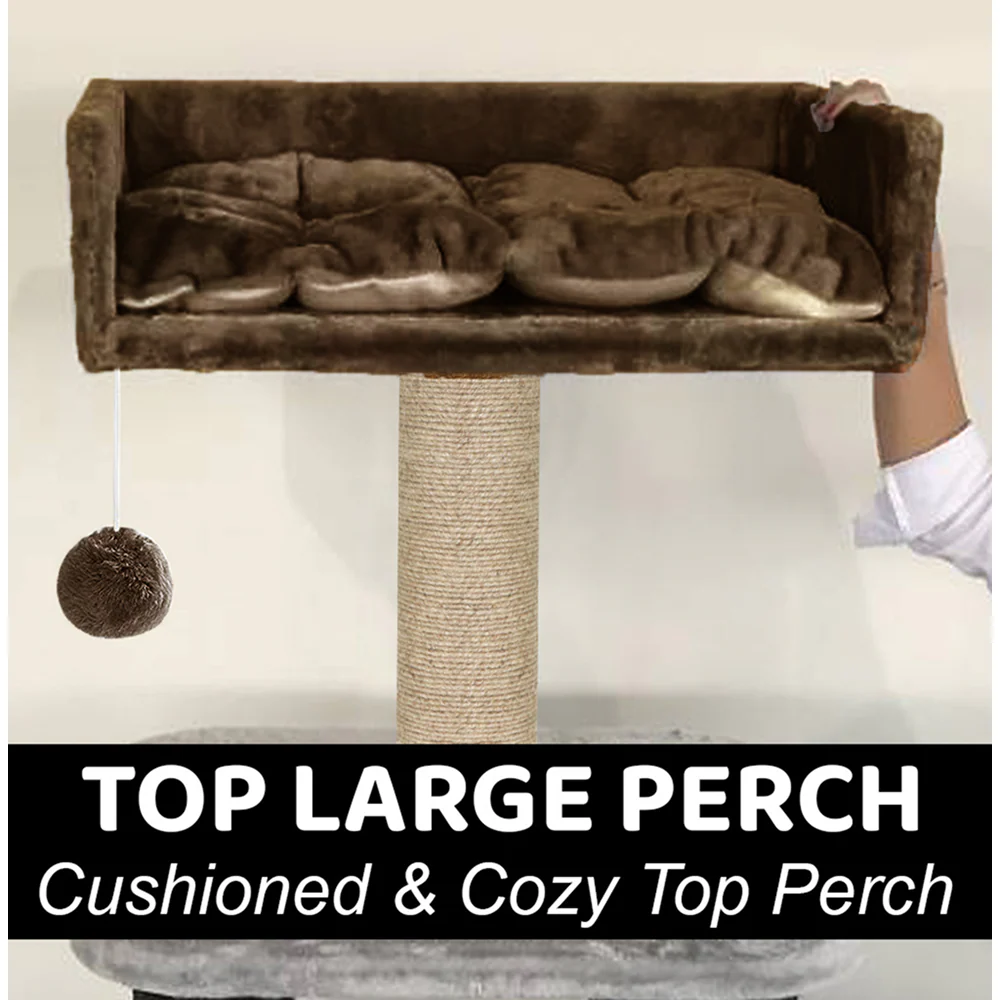 Furrlovers Fur Fabric Cat Tree with Hammocks, Condo & Jute Rope Scratching Posts (Brown) - Image 3