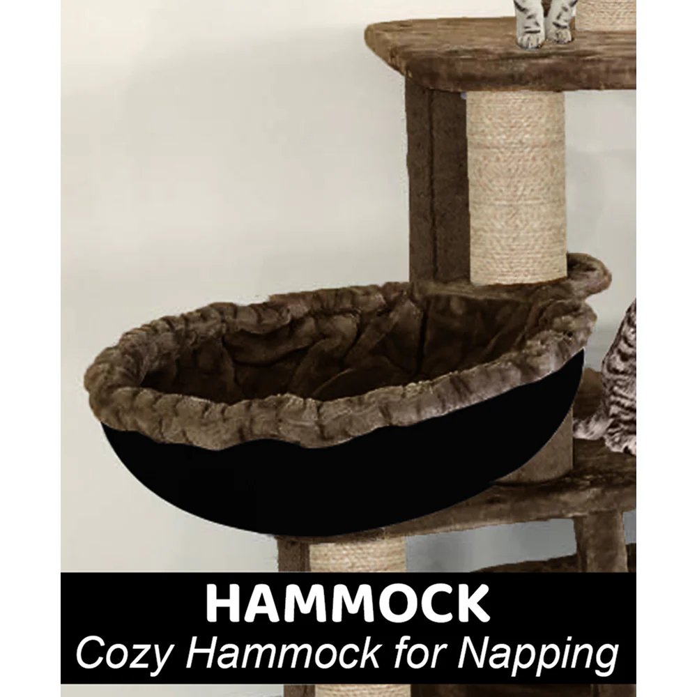 Furrlovers Fur Fabric Cat Tree with Hammocks, Condo & Jute Rope Scratching Posts (Brown) - Image 5