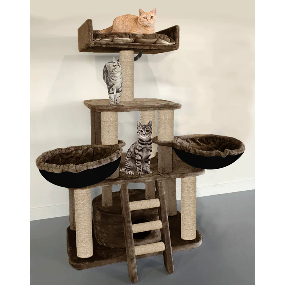 Furrlovers Fur Fabric Cat Tree with Hammocks, Condo & Jute Rope Scratching Posts (Brown) - Image 7