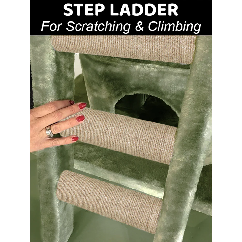 Furrlovers Fur Fabric Cat Tree with Hammocks, Condo & Jute Rope Scratching Posts (Green) - Image 2