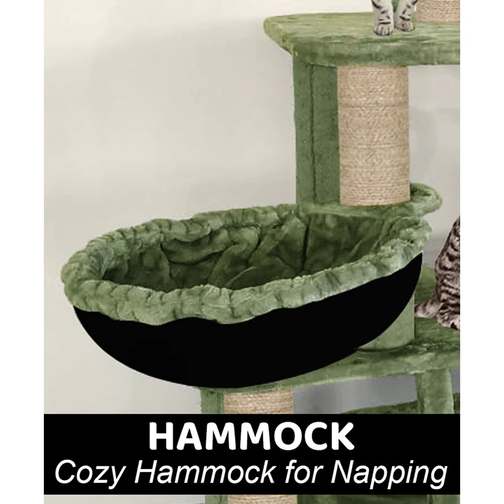 Furrlovers Fur Fabric Cat Tree with Hammocks, Condo & Jute Rope Scratching Posts (Green) - Image 3