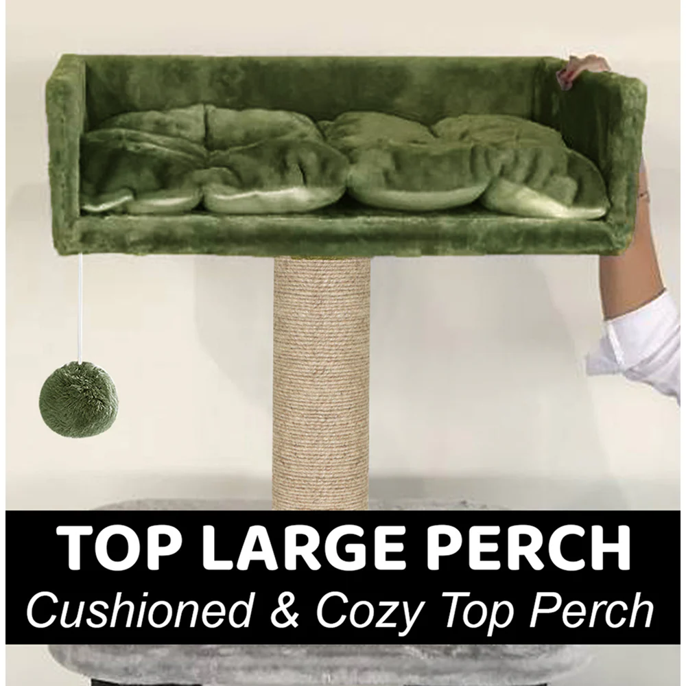 Furrlovers Fur Fabric Cat Tree with Hammocks, Condo & Jute Rope Scratching Posts (Green) - Image 5