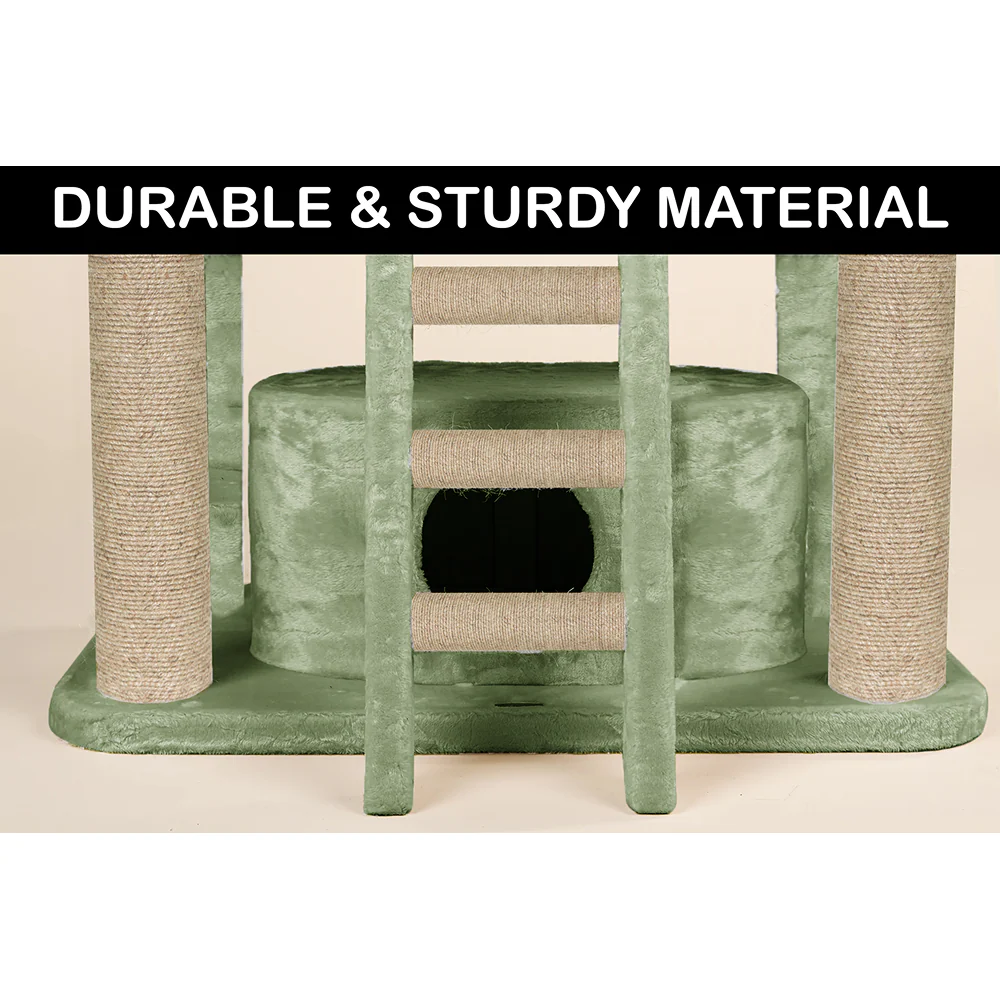 Furrlovers Fur Fabric Cat Tree with Hammocks, Condo & Jute Rope Scratching Posts (Green) - Image 6