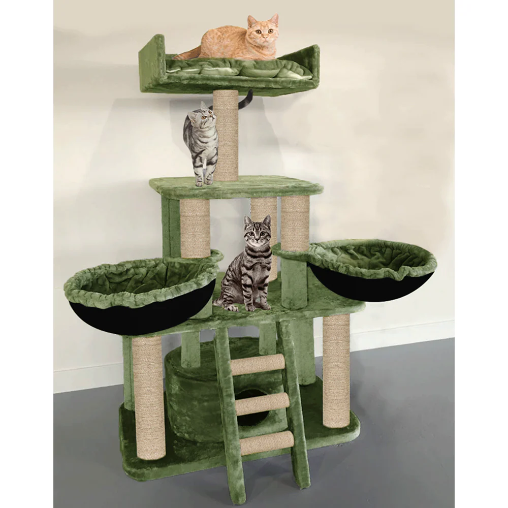 Furrlovers Fur Fabric Cat Tree with Hammocks, Condo & Jute Rope Scratching Posts (Green) - Image 8