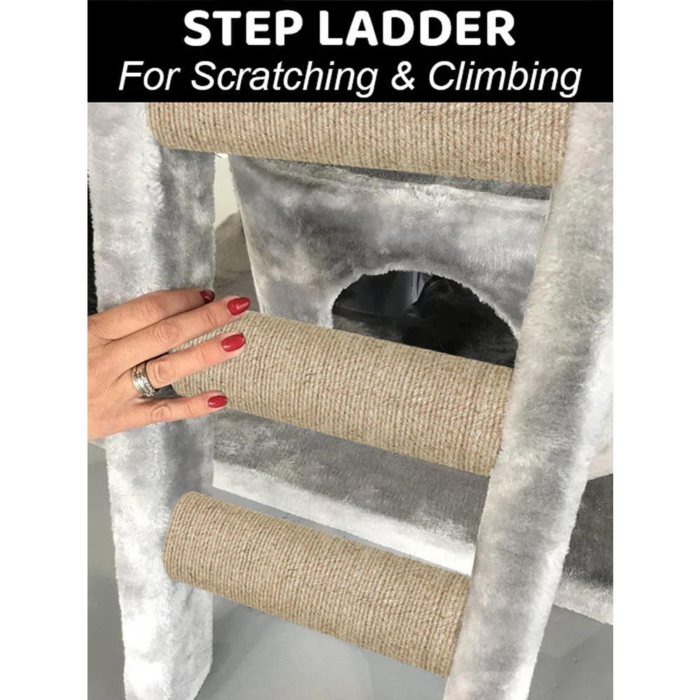 Furrlovers Fur Fabric Cat Tree with Hammocks, Condo & Jute Rope Scratching Posts (Grey) - Image 3