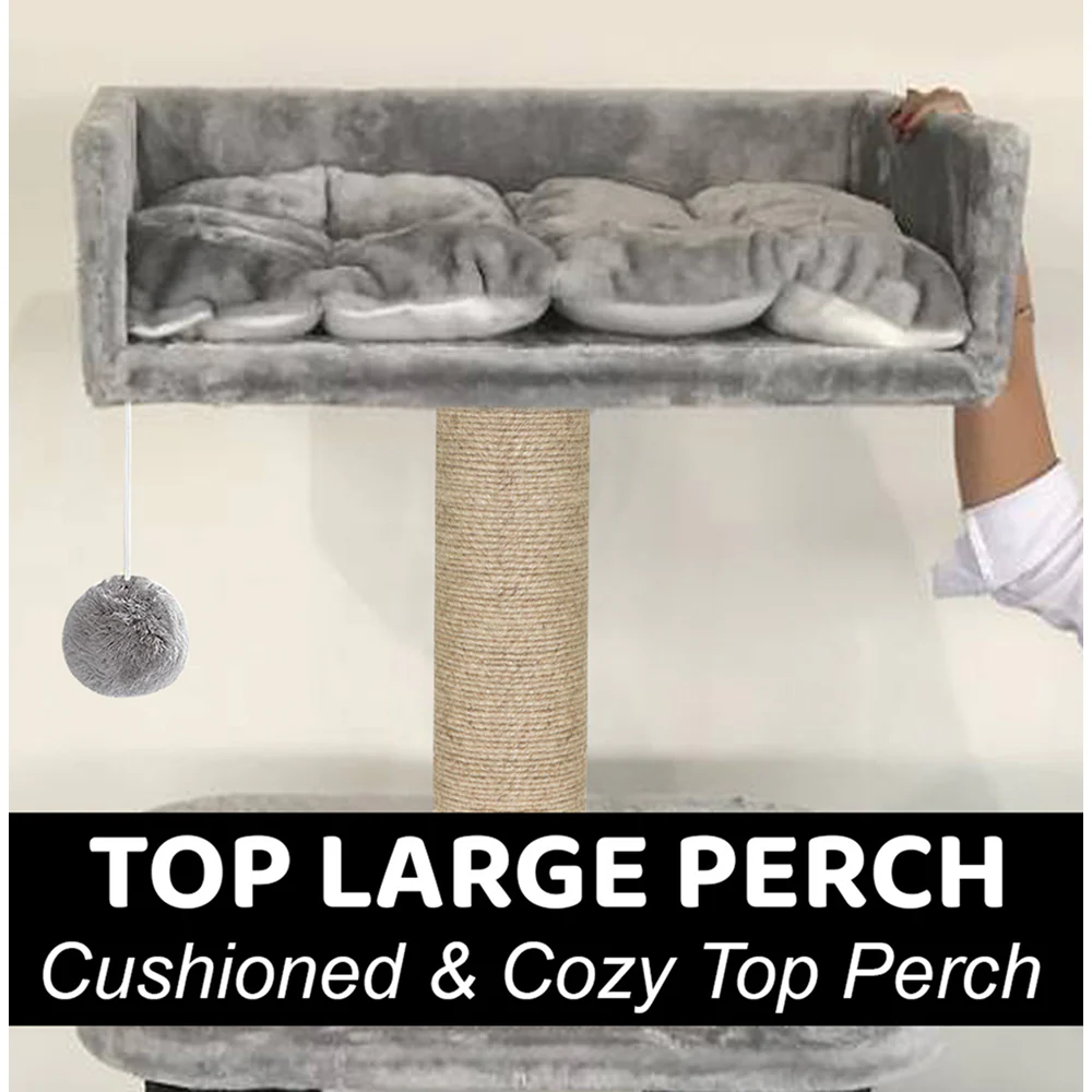 Furrlovers Fur Fabric Cat Tree with Hammocks, Condo & Jute Rope Scratching Posts (Grey) - Image 4