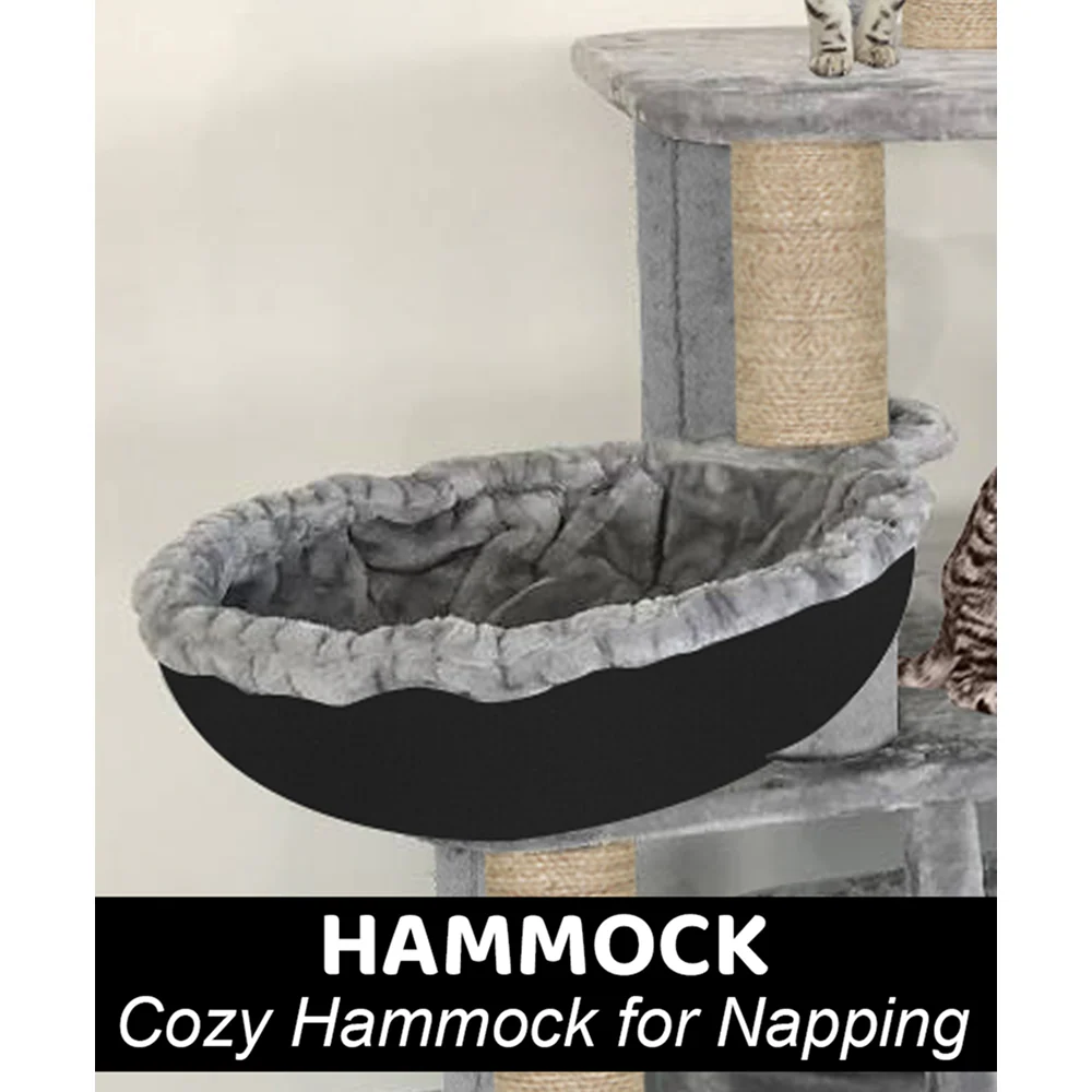 Furrlovers Fur Fabric Cat Tree with Hammocks, Condo & Jute Rope Scratching Posts (Grey) - Image 5
