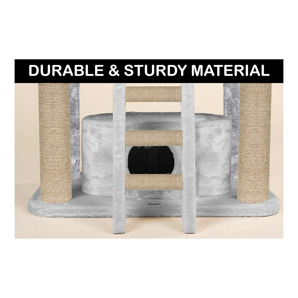 Furrlovers Fur Fabric Cat Tree with Hammocks, Condo & Jute Rope Scratching Posts (Grey) - Image 6