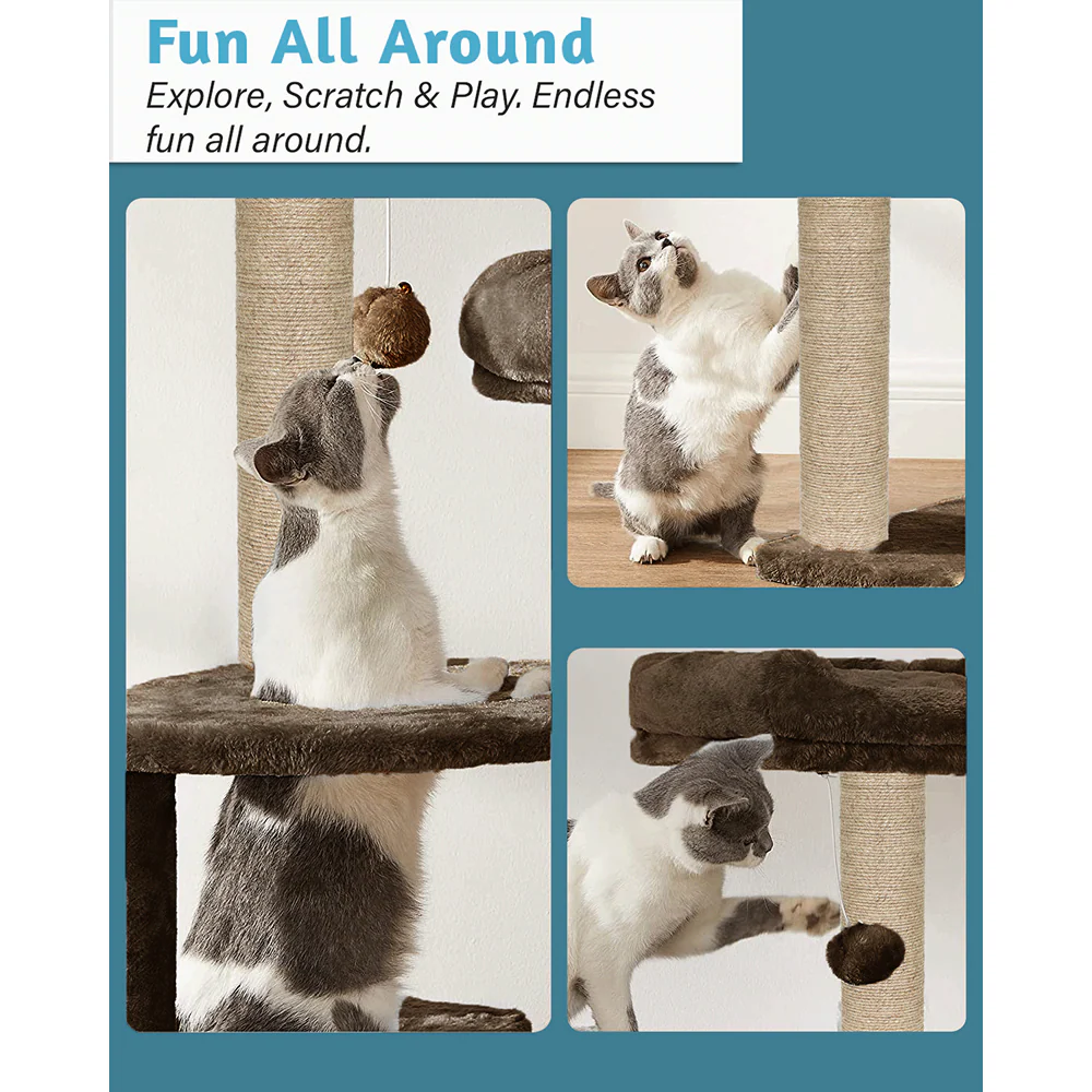 Furrlovers Fur Fabric Multilevel Activity Tree with Detachable Bed & Climbing Ladder for Cats (Brown) - Image 2