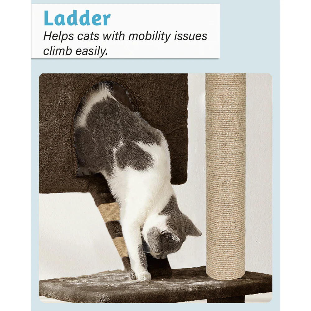 Furrlovers Fur Fabric Multilevel Activity Tree with Detachable Bed & Climbing Ladder for Cats (Brown) - Image 3
