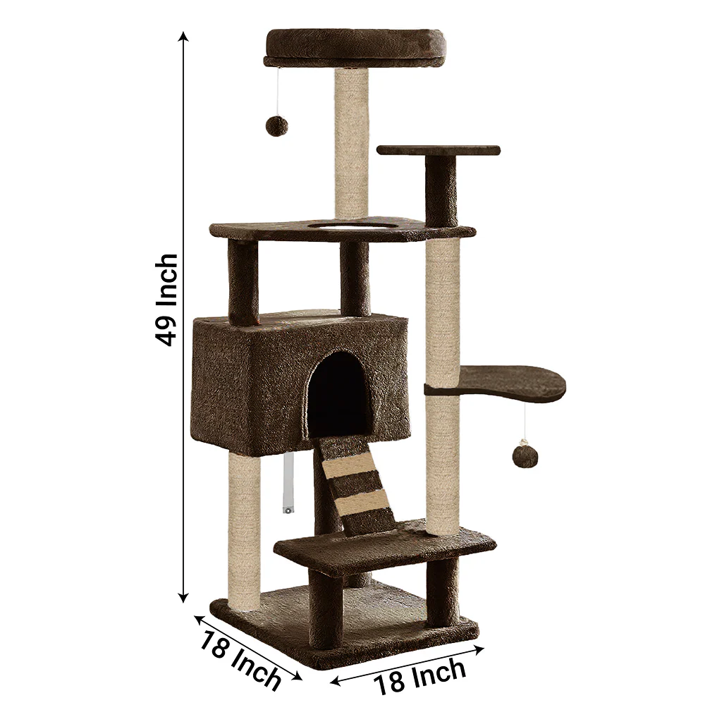 Furrlovers Fur Fabric Multilevel Activity Tree with Detachable Bed & Climbing Ladder for Cats (Brown) - Image 5