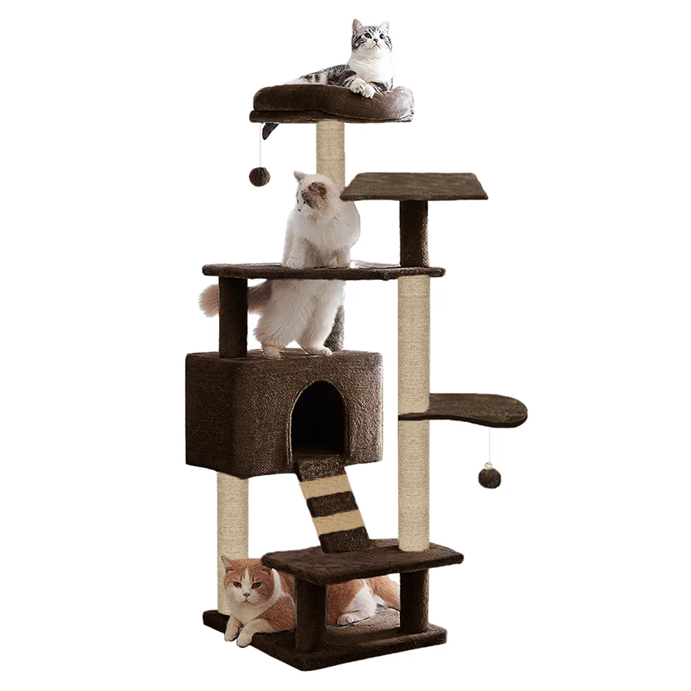 Furrlovers Fur Fabric Multilevel Activity Tree with Detachable Bed & Climbing Ladder for Cats (Brown) - Image 6