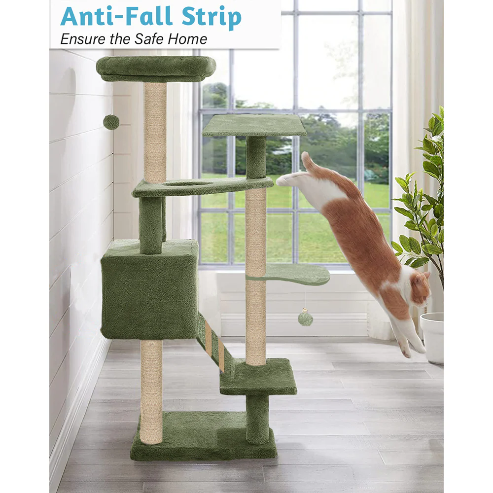 Furrlovers Fur Fabric Multilevel Activity Tree with Detachable Bed & Climbing Ladder for Cats (Green) - Image 2