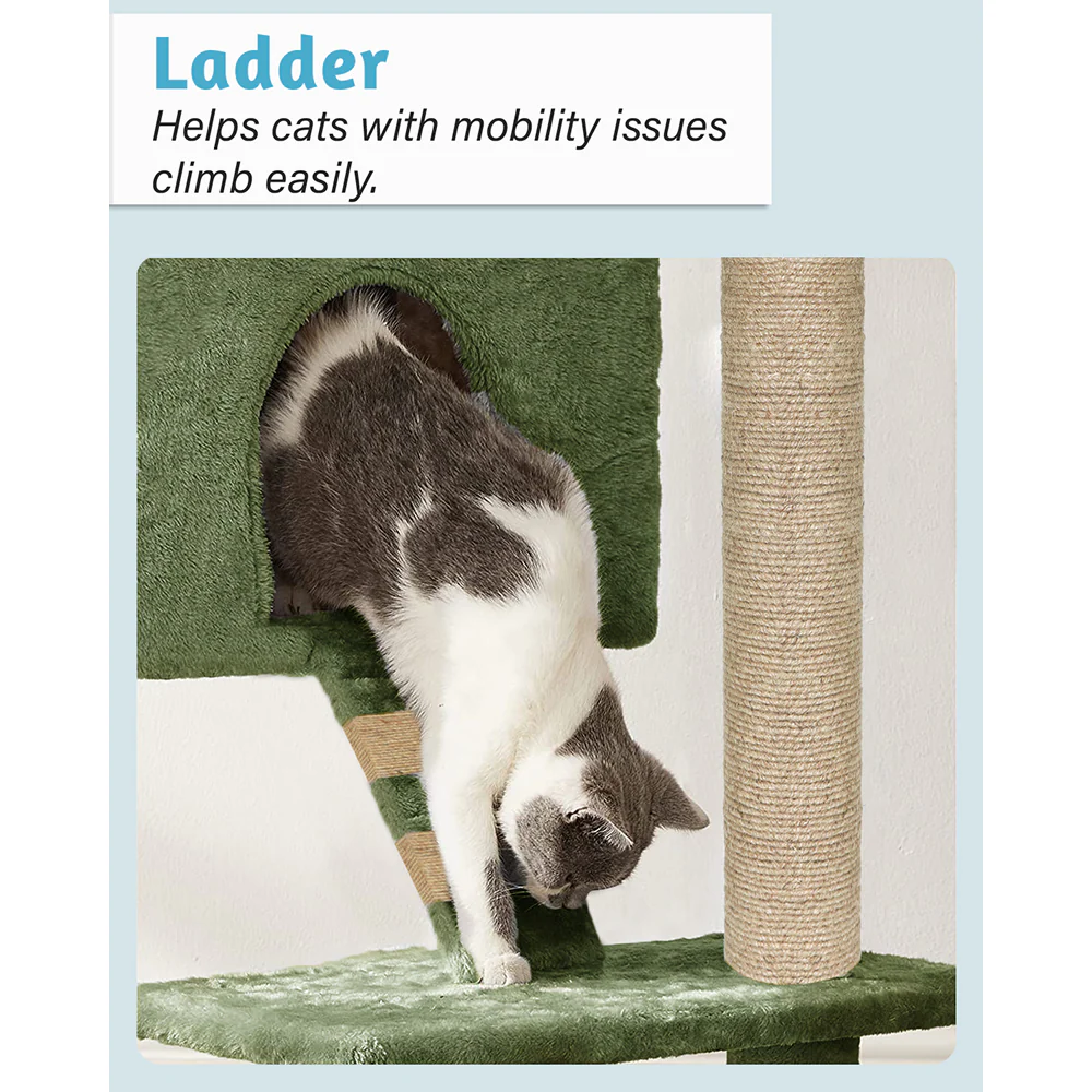 Furrlovers Fur Fabric Multilevel Activity Tree with Detachable Bed & Climbing Ladder for Cats (Green) - Image 3