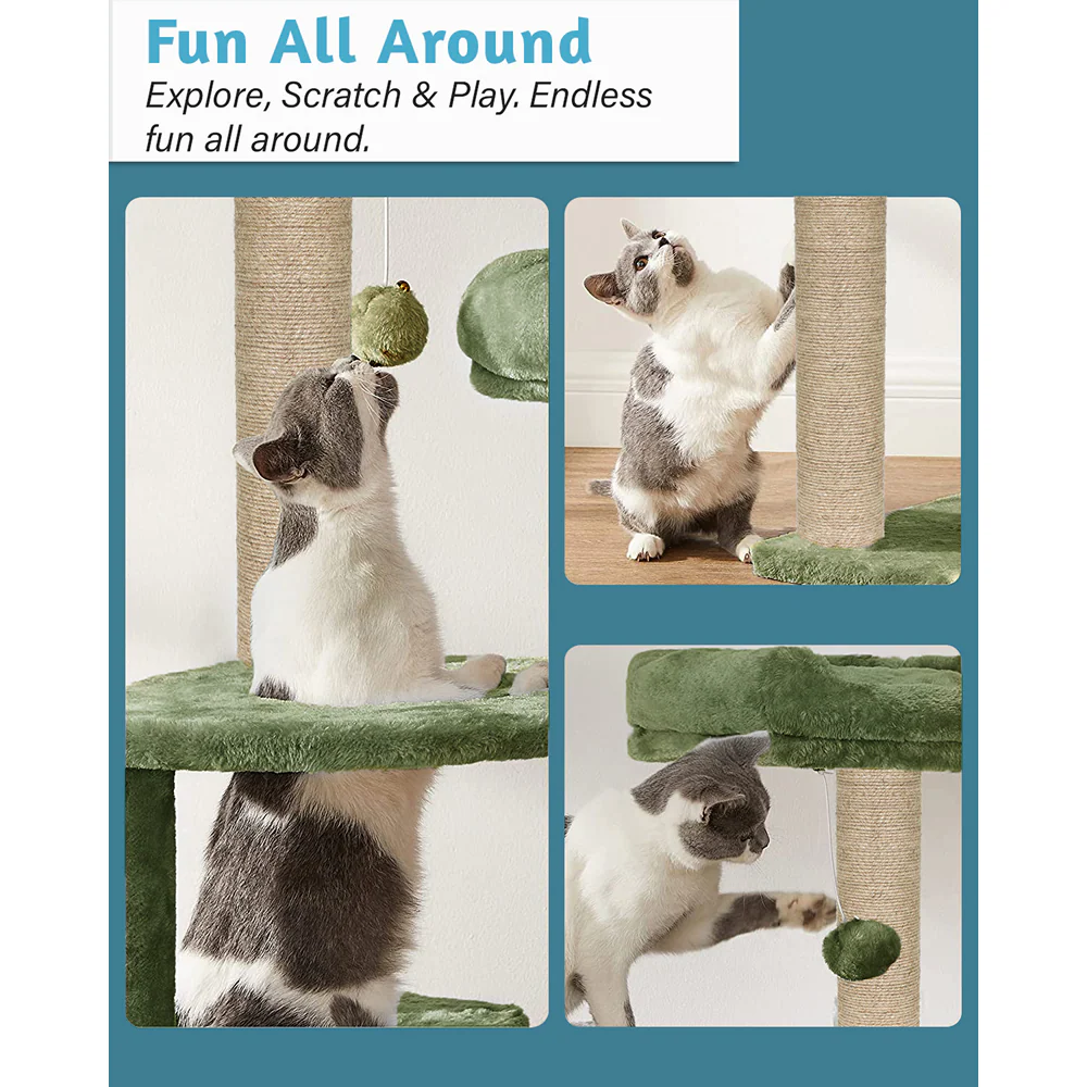 Furrlovers Fur Fabric Multilevel Activity Tree with Detachable Bed & Climbing Ladder for Cats (Green) - Image 4