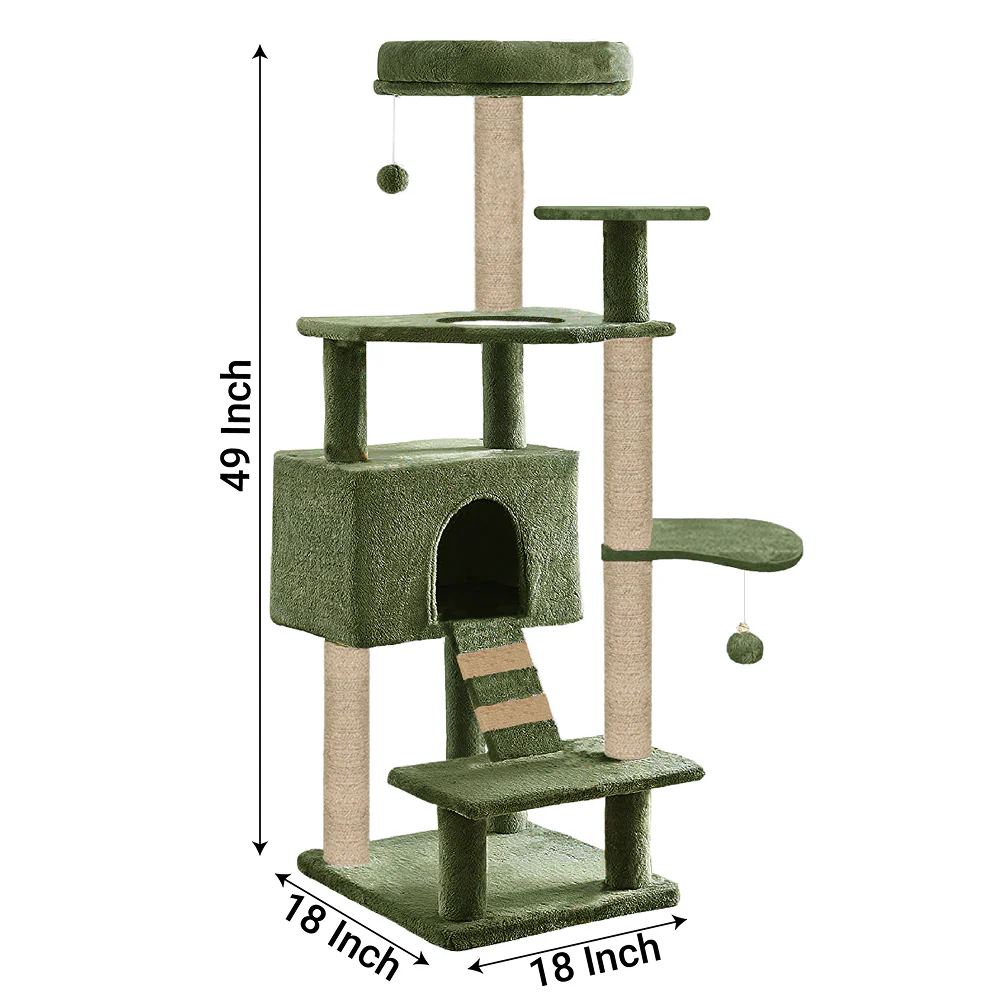 Furrlovers Fur Fabric Multilevel Activity Tree with Detachable Bed & Climbing Ladder for Cats (Green) - Image 5