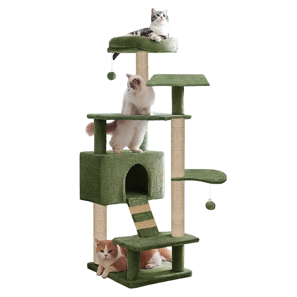 Furrlovers Fur Fabric Multilevel Activity Tree with Detachable Bed & Climbing Ladder for Cats (Green) - Image 6