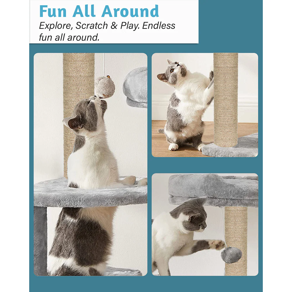 Furrlovers Fur Fabric Multilevel Activity Tree with Detachable Bed & Climbing Ladder for Cats (Grey) - Image 2