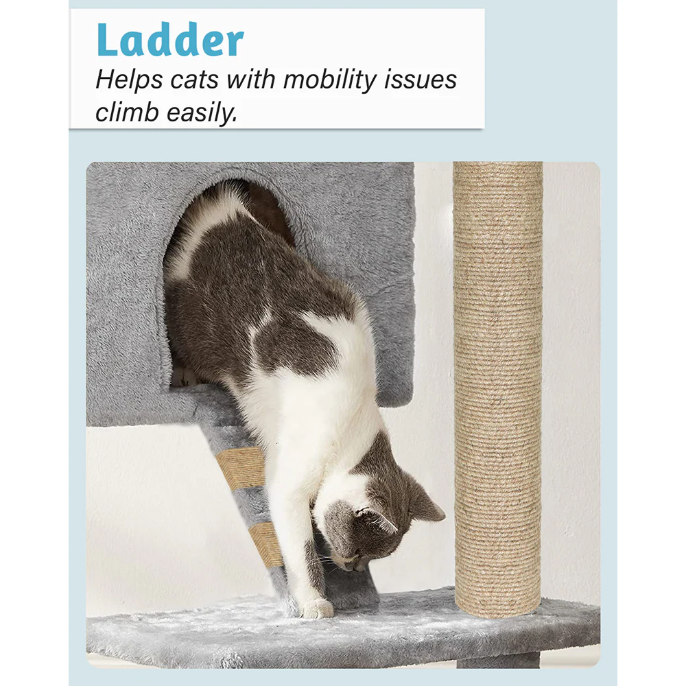 Furrlovers Fur Fabric Multilevel Activity Tree with Detachable Bed & Climbing Ladder for Cats (Grey) - Image 3