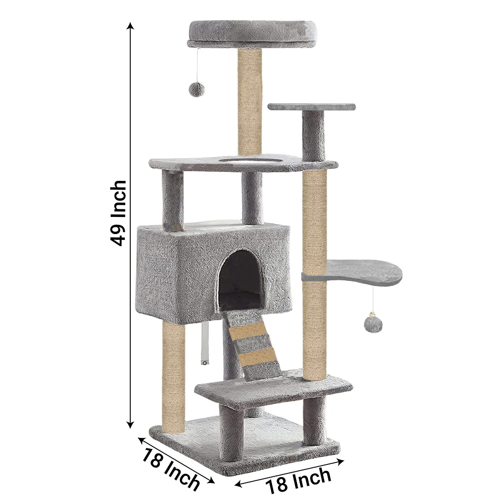 Furrlovers Fur Fabric Multilevel Activity Tree with Detachable Bed & Climbing Ladder for Cats (Grey) - Image 4