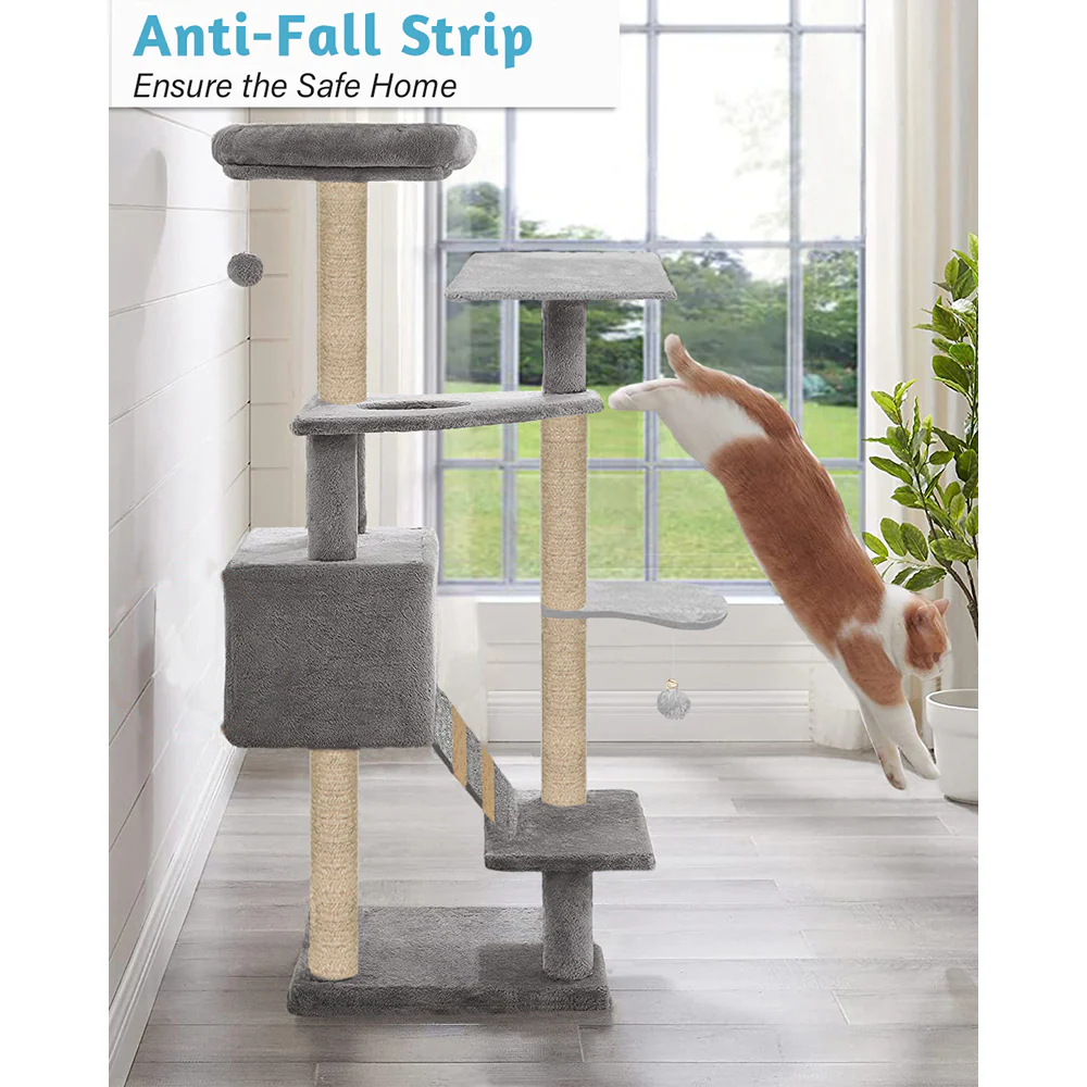 Furrlovers Fur Fabric Multilevel Activity Tree with Detachable Bed & Climbing Ladder for Cats (Grey) - Image 5
