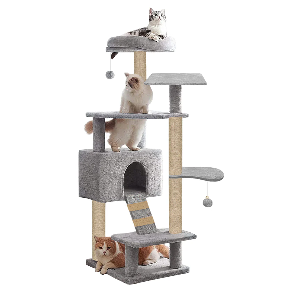 Furrlovers Fur Fabric Multilevel Activity Tree with Detachable Bed & Climbing Ladder for Cats (Grey) - Image 6