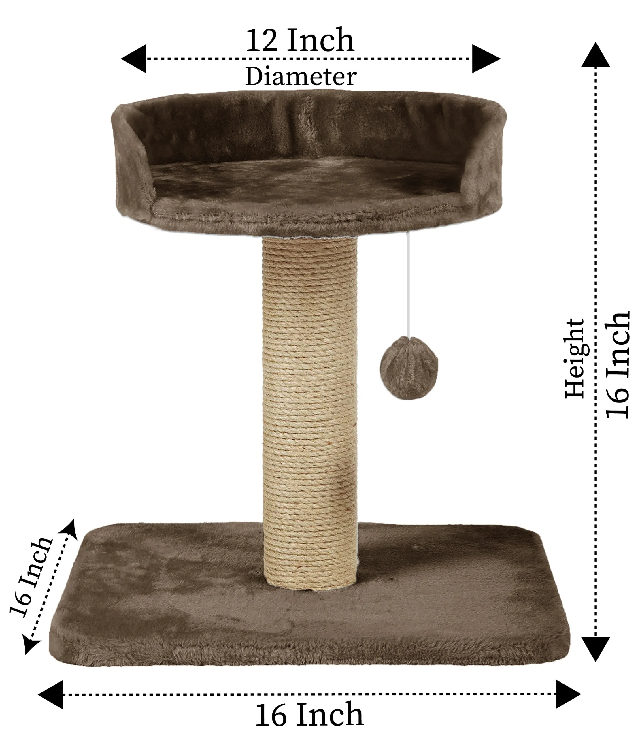 Furrlovers Jute Scratching Posts with Hanging Ball Activity Tree for Cats (Brown) - Image 3