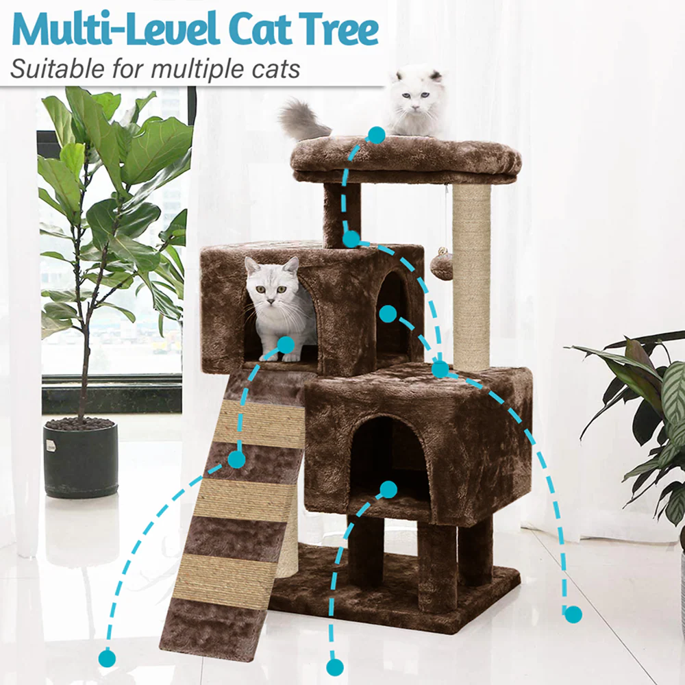 Furrlovers Kitten Cat Tree Scratching Post with Ladder, Condo & Jute Rope (Brown) - Image 2