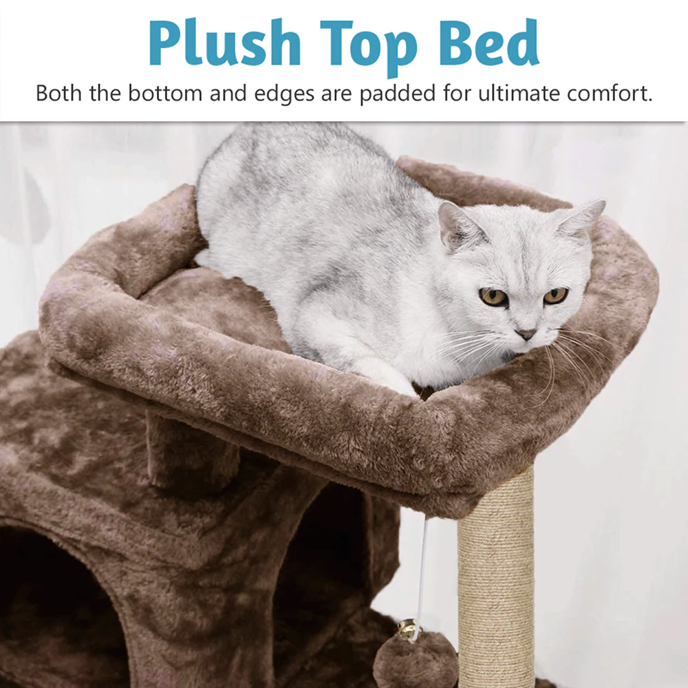 Furrlovers Kitten Cat Tree Scratching Post with Ladder, Condo & Jute Rope (Brown) - Image 4