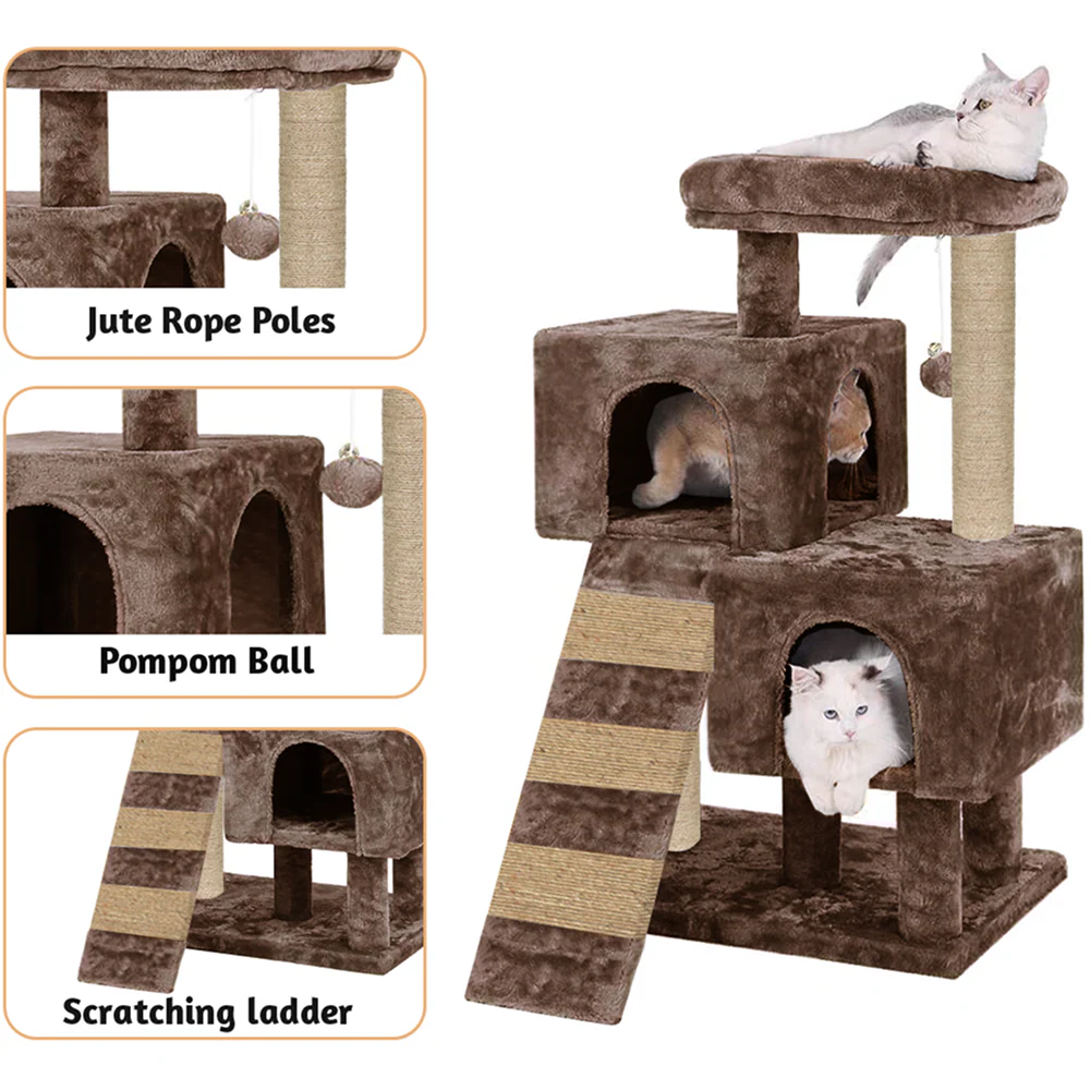 Furrlovers Kitten Cat Tree Scratching Post with Ladder, Condo & Jute Rope (Brown) - Image 5