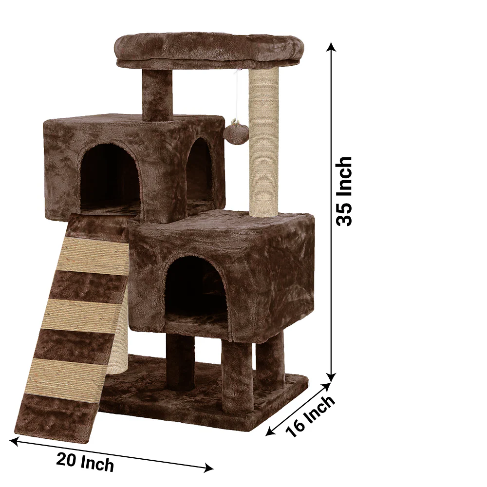 Furrlovers Kitten Cat Tree Scratching Post with Ladder, Condo & Jute Rope (Brown) - Image 6