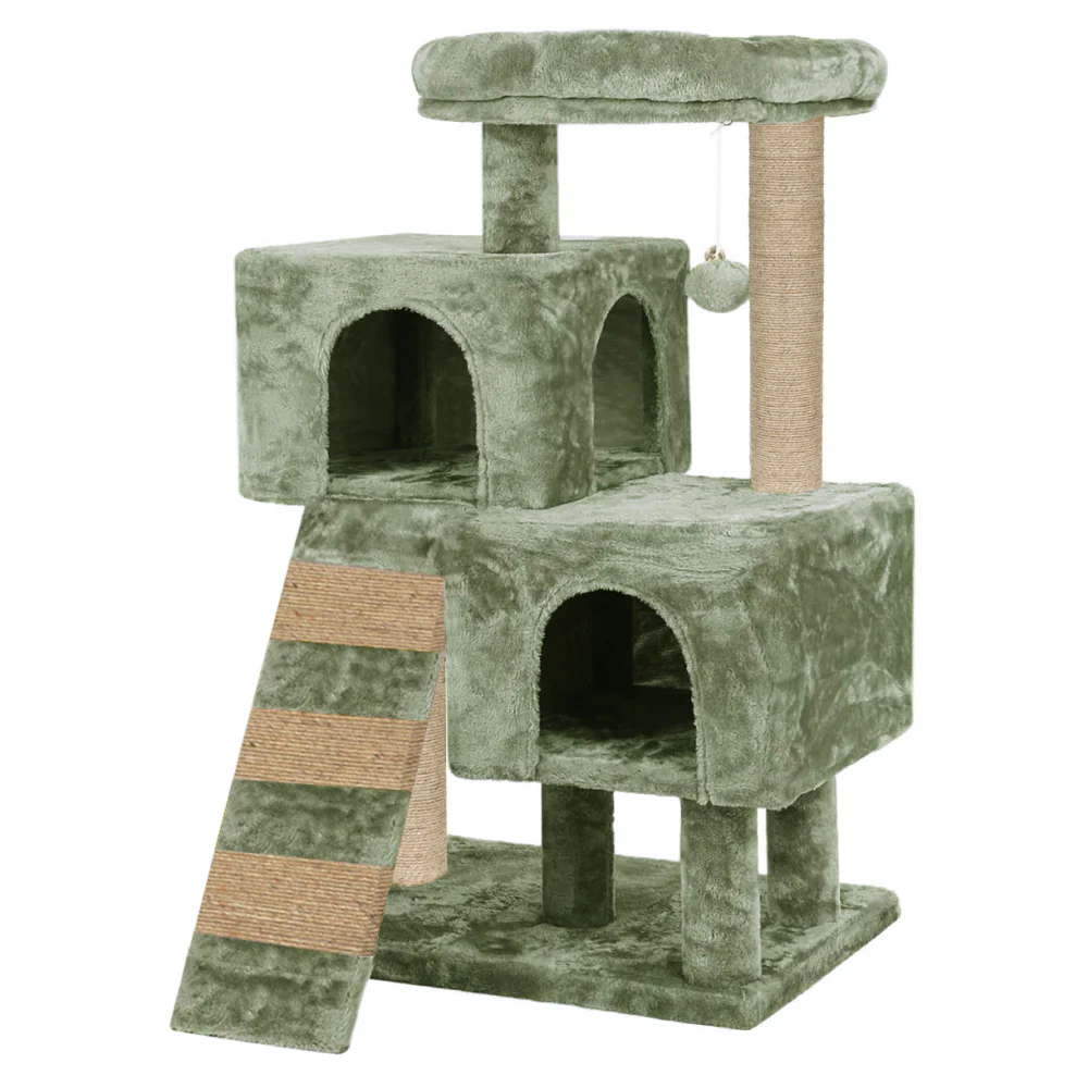 Furrlovers Kitten Cat Tree Scratching Post with Ladder, Condo & Jute Rope (Green)