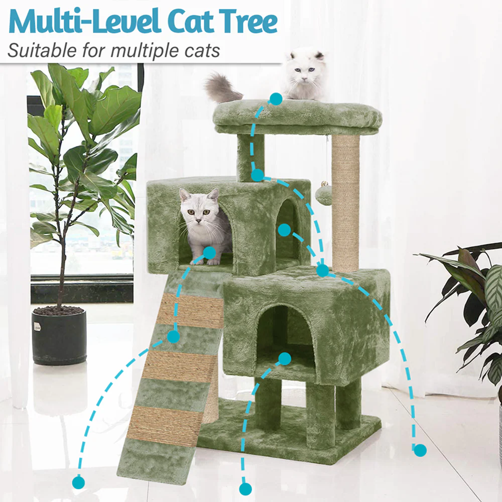 Furrlovers Kitten Cat Tree Scratching Post with Ladder, Condo & Jute Rope (Green) - Image 2