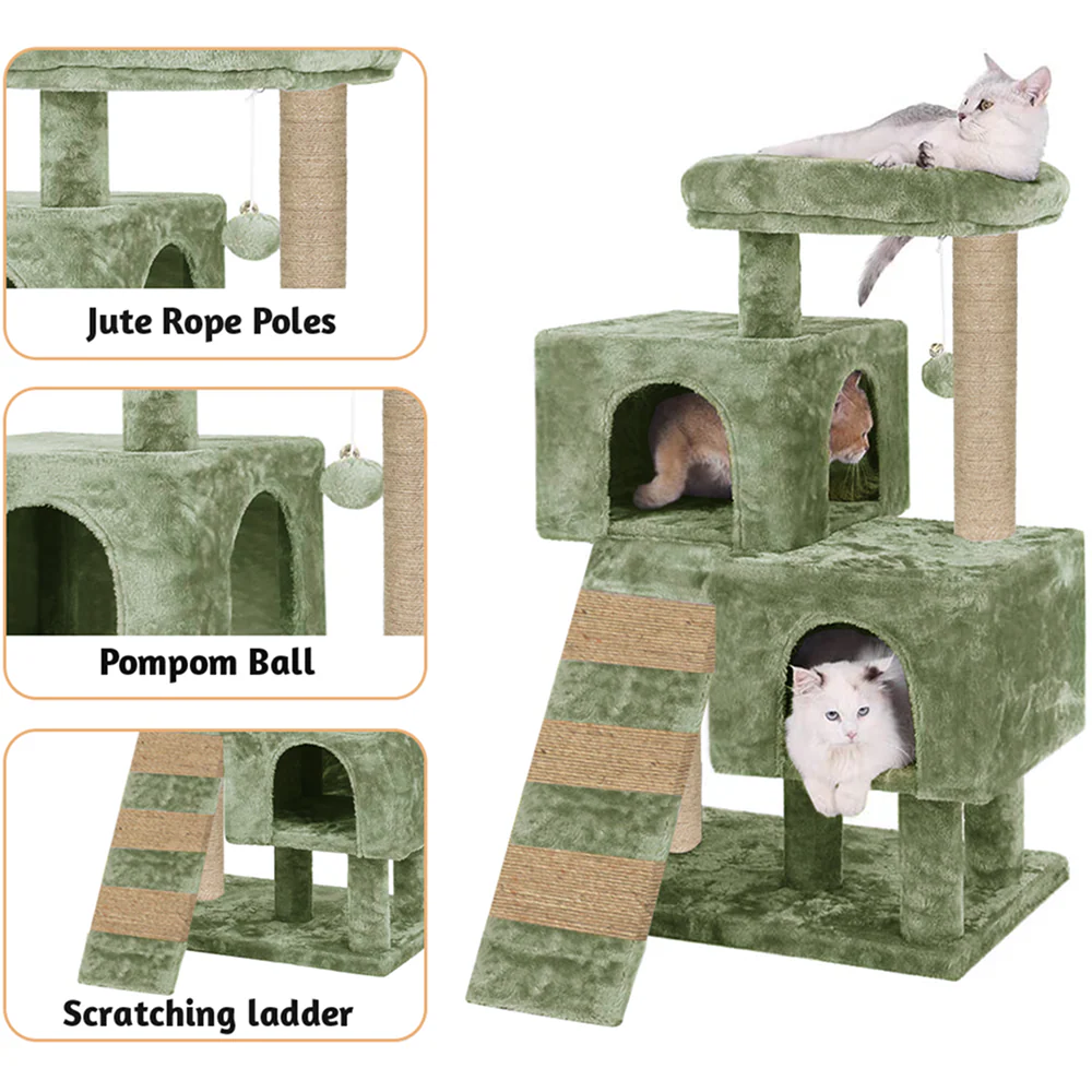Furrlovers Kitten Cat Tree Scratching Post with Ladder, Condo & Jute Rope (Green) - Image 3