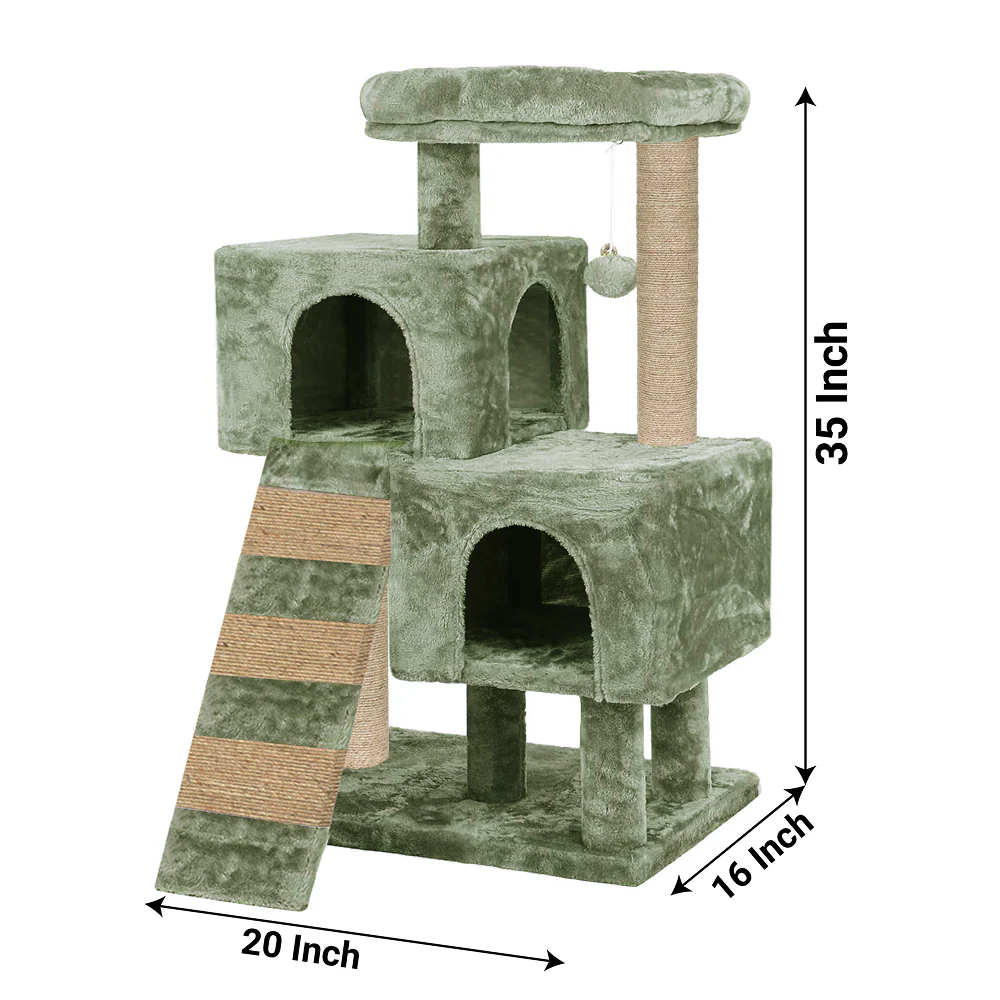 Furrlovers Kitten Cat Tree Scratching Post with Ladder, Condo & Jute Rope (Green) - Image 7