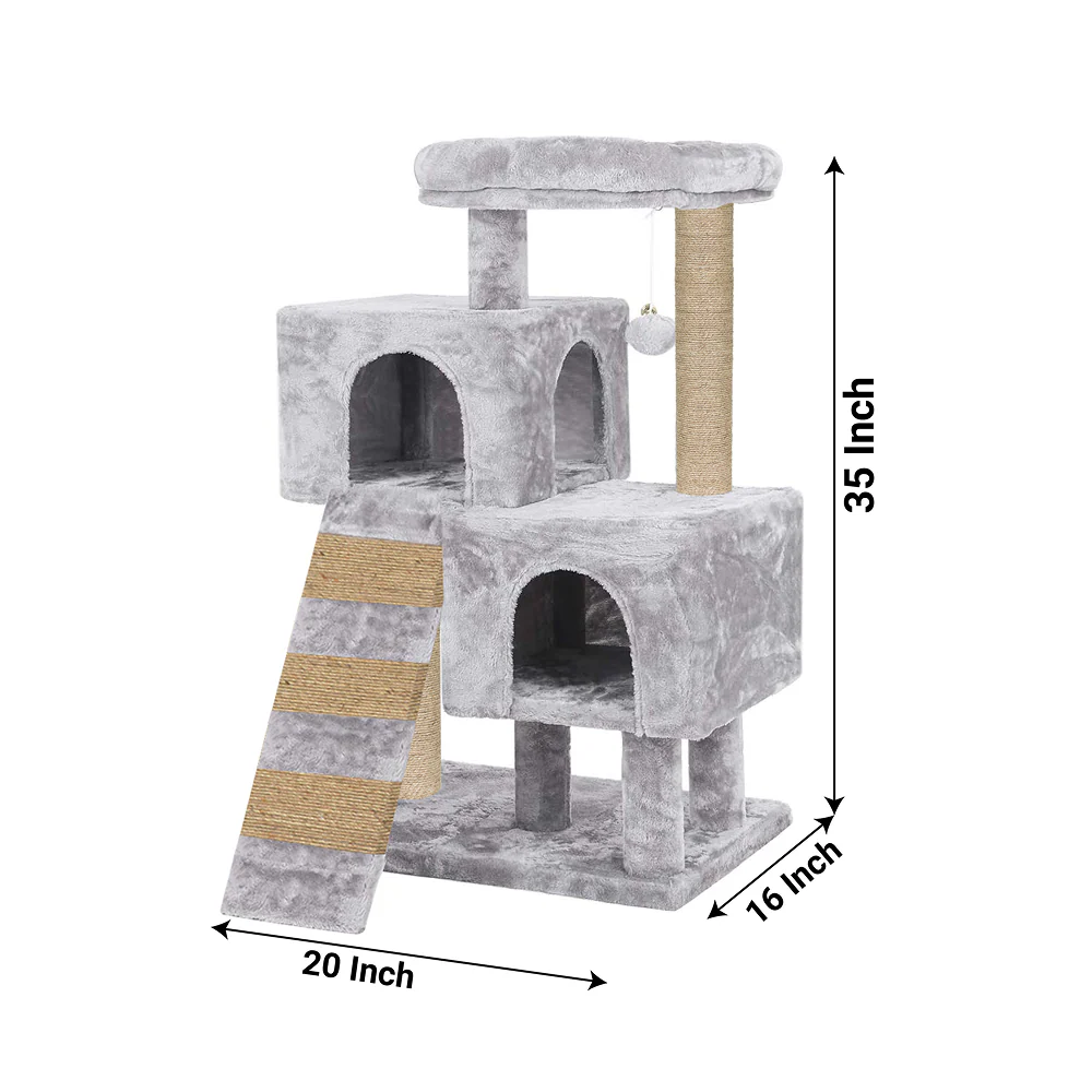 Furrlovers Kitten Cat Tree Scratching Post with Ladder, Condo & Jute Rope (Grey) - Image 2