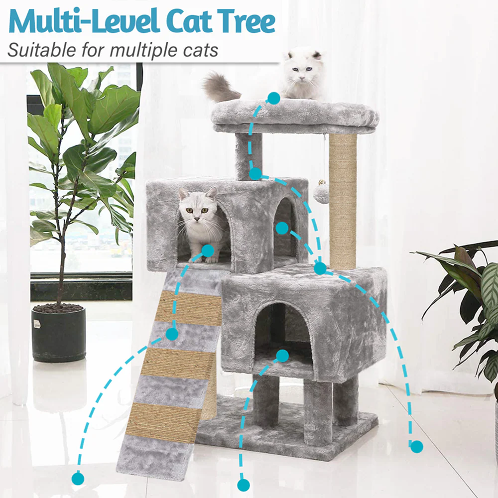 Furrlovers Kitten Cat Tree Scratching Post with Ladder, Condo & Jute Rope (Grey) - Image 3