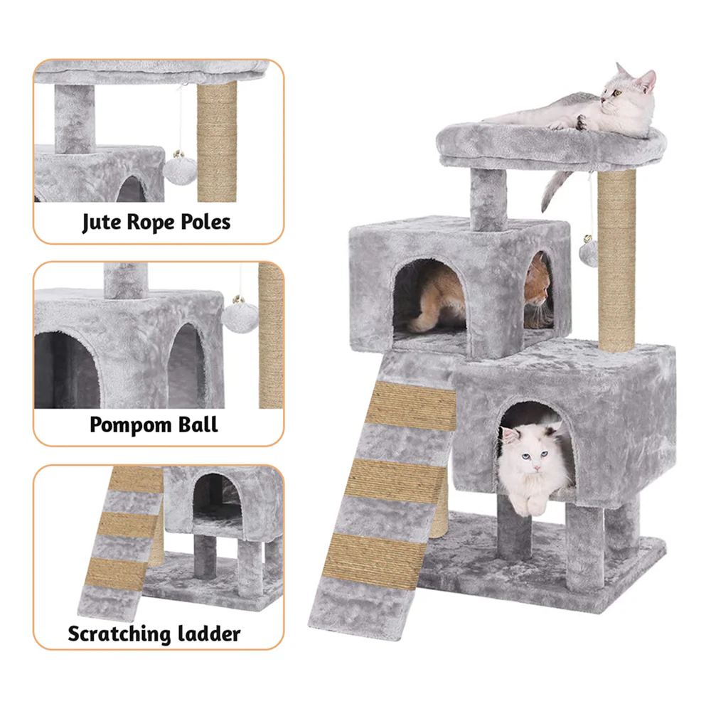 Furrlovers Kitten Cat Tree Scratching Post with Ladder, Condo & Jute Rope (Grey) - Image 5