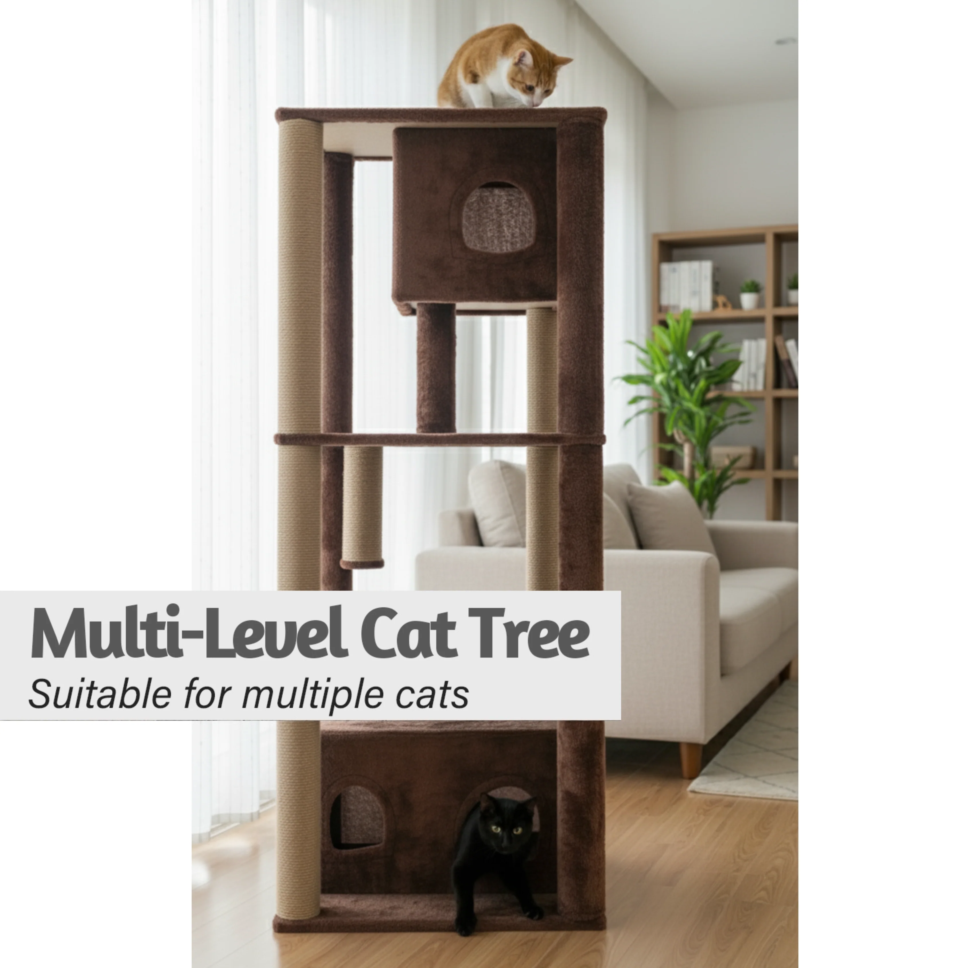 Furrlovers Large Multilevel Cat Tree Tower with Scratching Posts & Condo (Brown) - Image 3