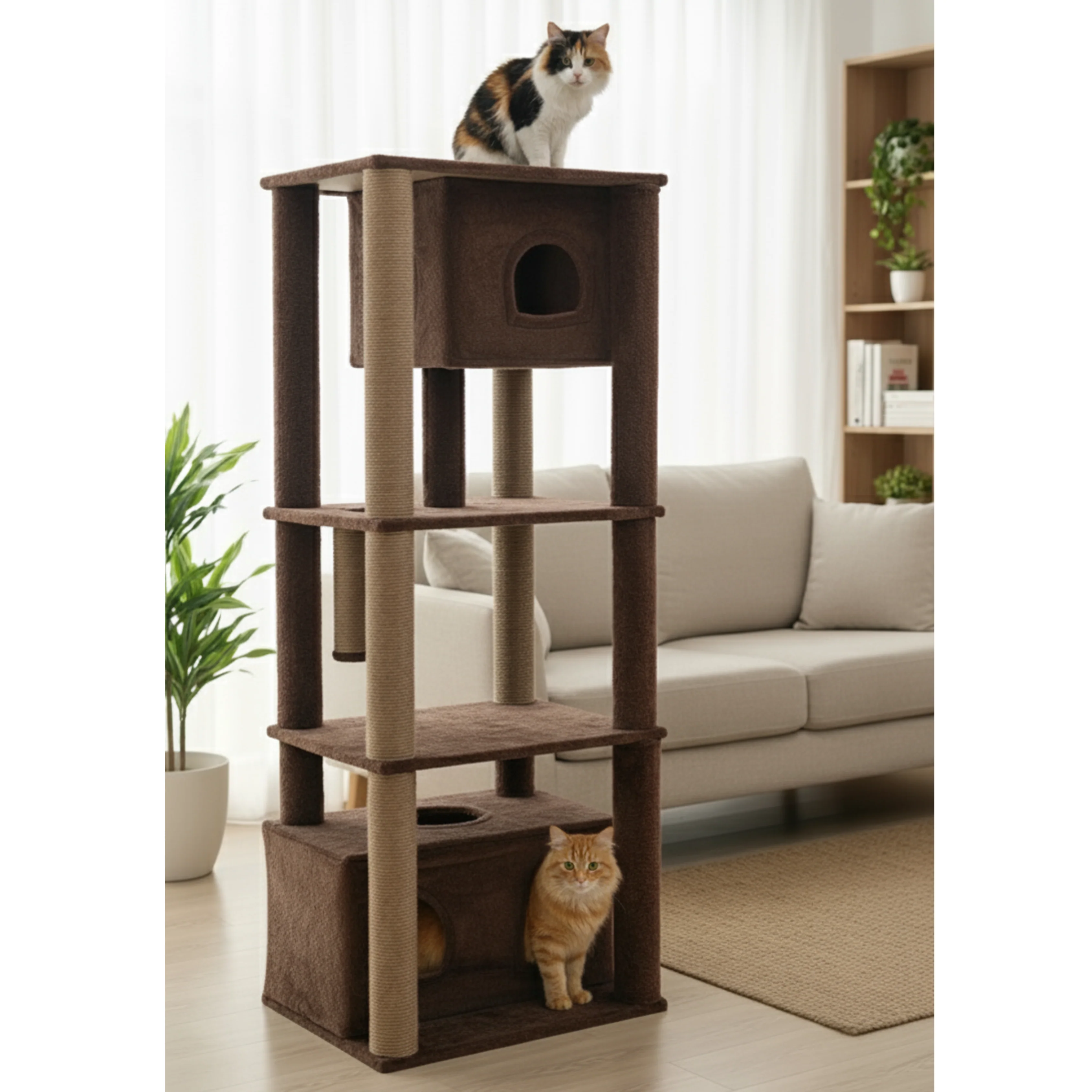 Furrlovers Large Multilevel Cat Tree Tower with Scratching Posts & Condo (Brown) - Image 7