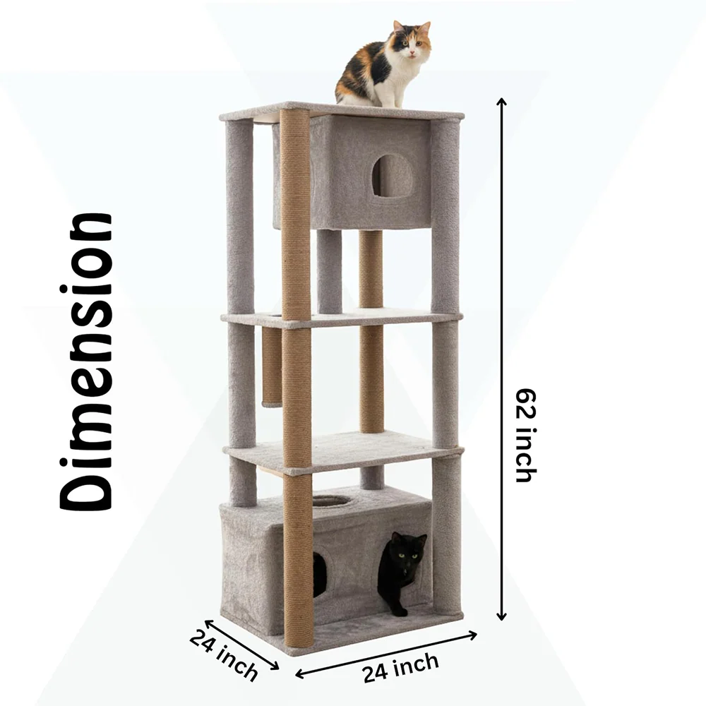 Furrlovers Large Multilevel Cat Tree Tower with Scratching Posts & Condo (Grey) - Image 2