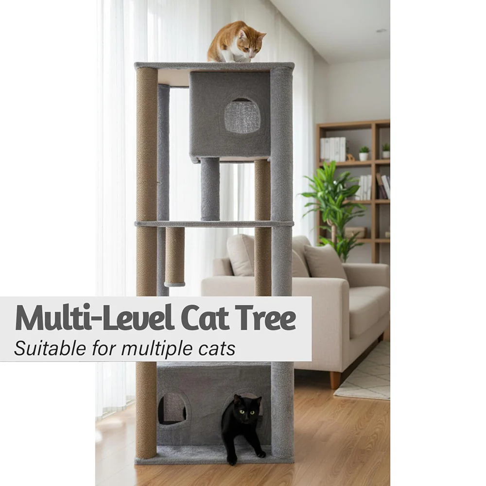 Furrlovers Large Multilevel Cat Tree Tower with Scratching Posts & Condo (Grey) - Image 4